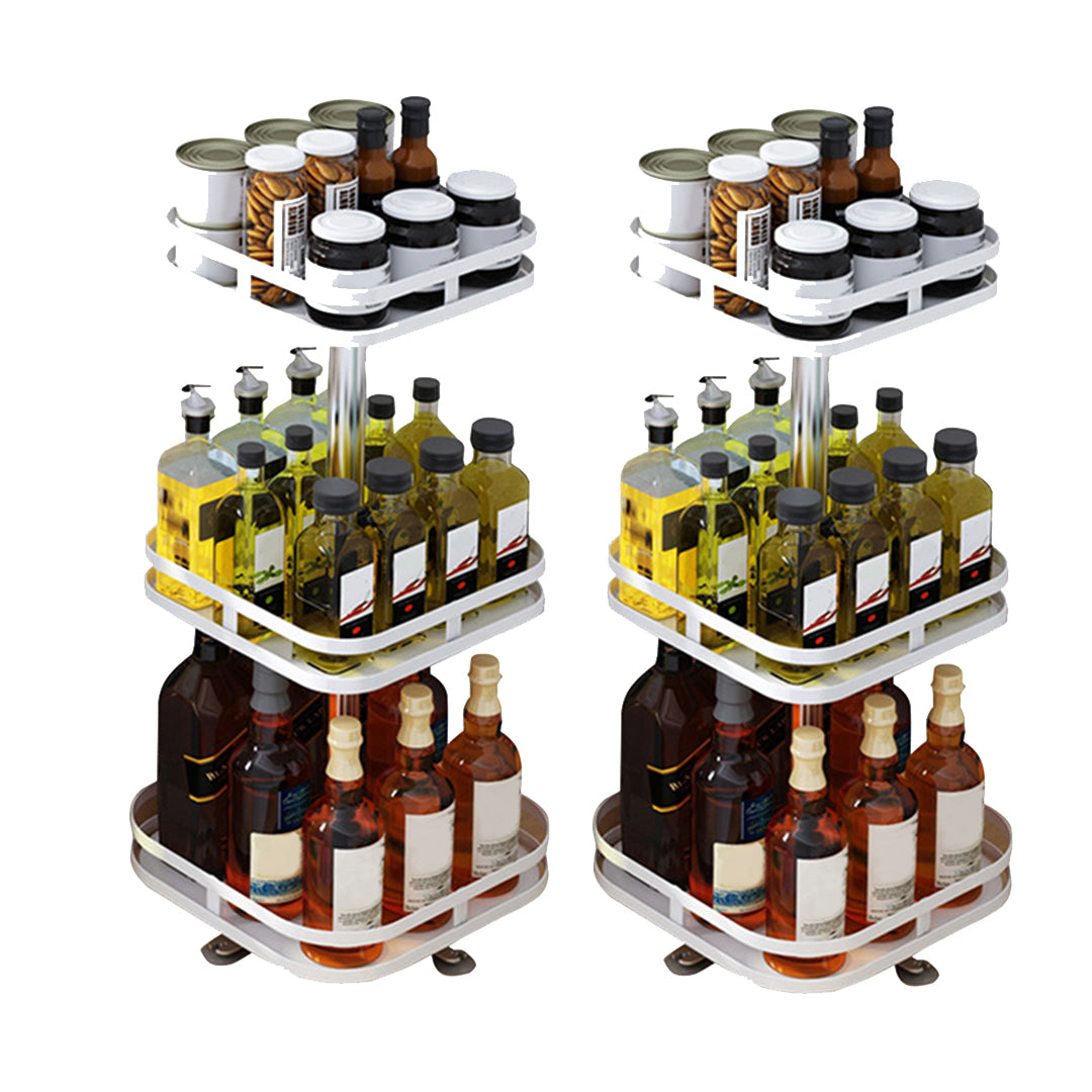 NNEAGS 2X 3 Tier Steel White Square Rotating Multi-Function Kitchen Portable Storage Spice Seasoning Kitchen Countertop Organiser Shelf-0