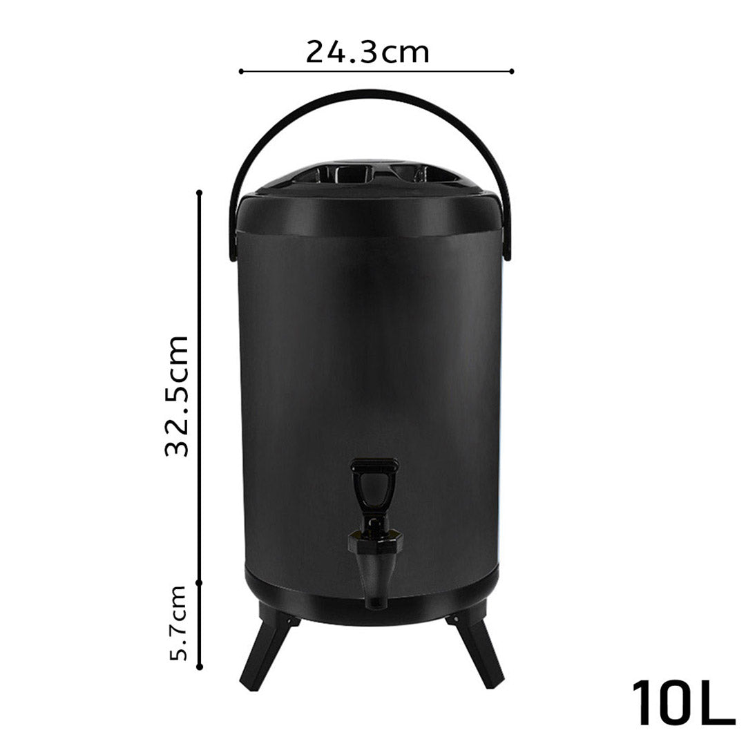 NNEAGS 8X 10L Stainless Steel Insulated Milk Tea Barrel Hot and Cold Beverage Dispenser Container with Faucet Black-1