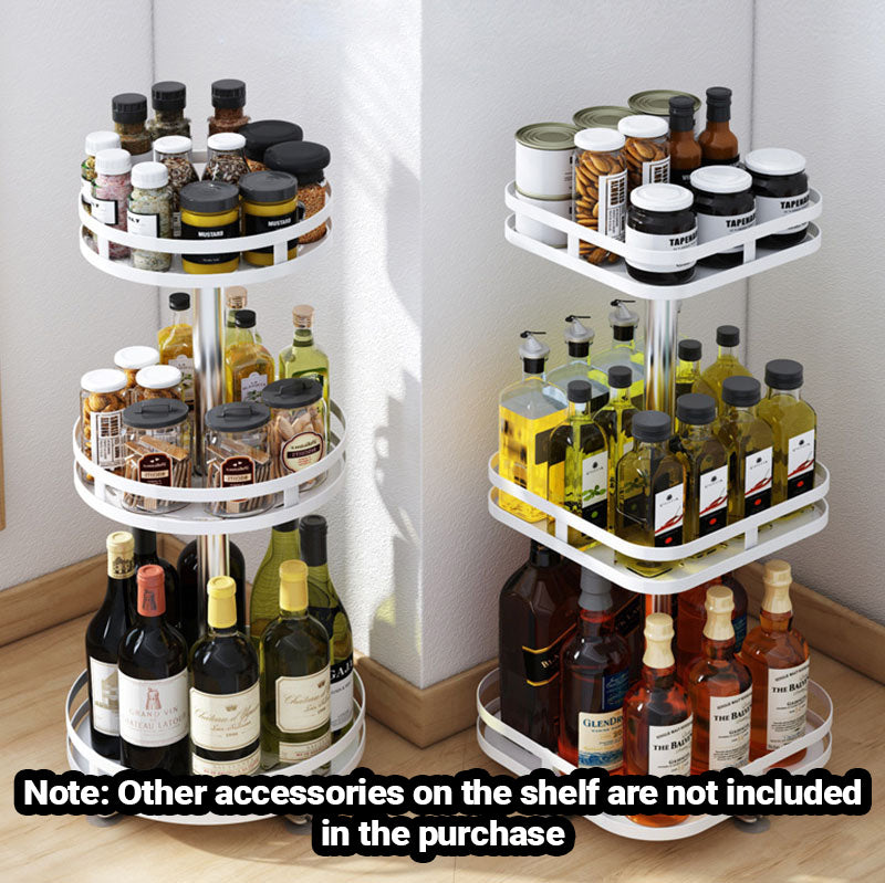NNEAGS 2X 3 Tier Steel White Square Rotating Multi-Function Kitchen Portable Storage Spice Seasoning Kitchen Countertop Organiser Shelf-2