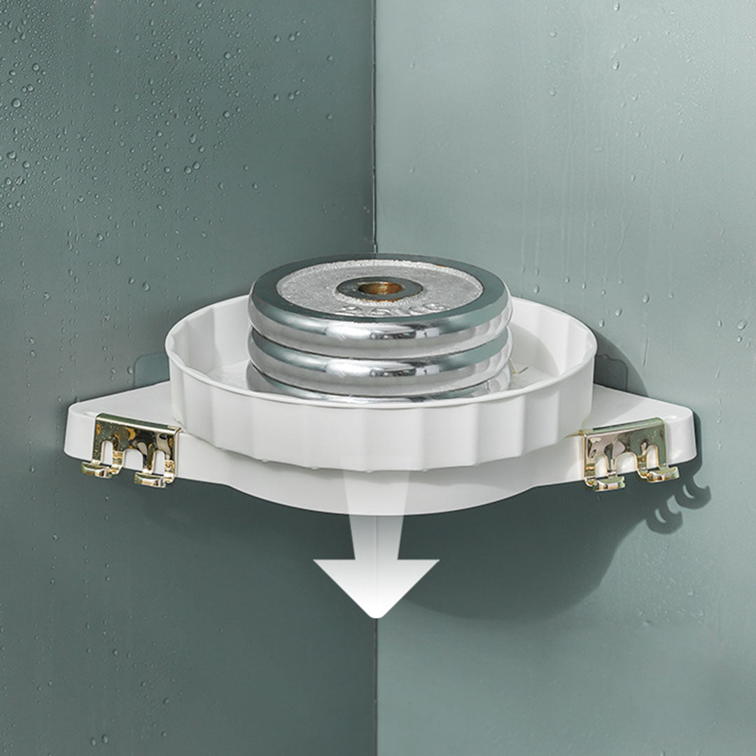 NNEAGS White 360 Degree Wall-Mounted Rotating Bathroom Organiser Corner Vanity Rack Toilet Adhesive Storage Shelf-2