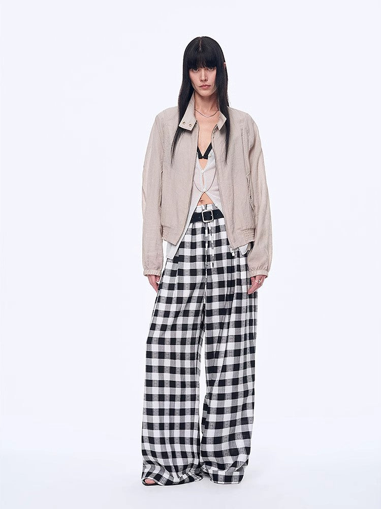 National Style Tencel Acetate Jacquard/Drape Linen Plaid Retro Casual Pants Spring"Plaid Accent"-0