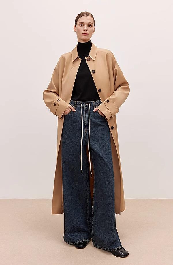 "Retro Blues" fashionable high waist pleated design washed casual wide leg jeans for women-0