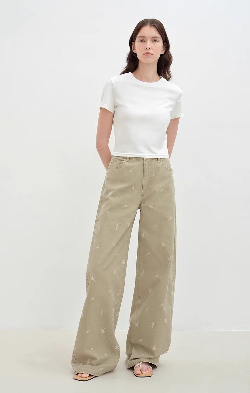 "Carol Pie" loose high-waisted wide-leg calla lily print jeans for women-0