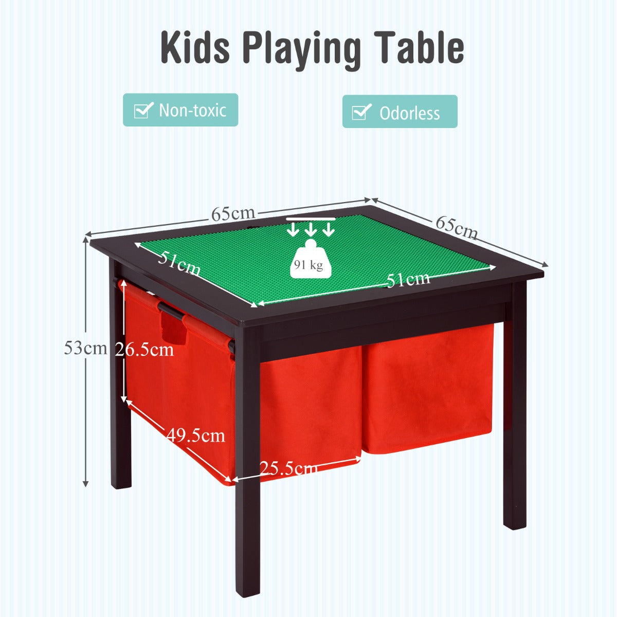 NNECW Kids Activity Table with 2 Non-woven Fabric Drawers-Espresso-3