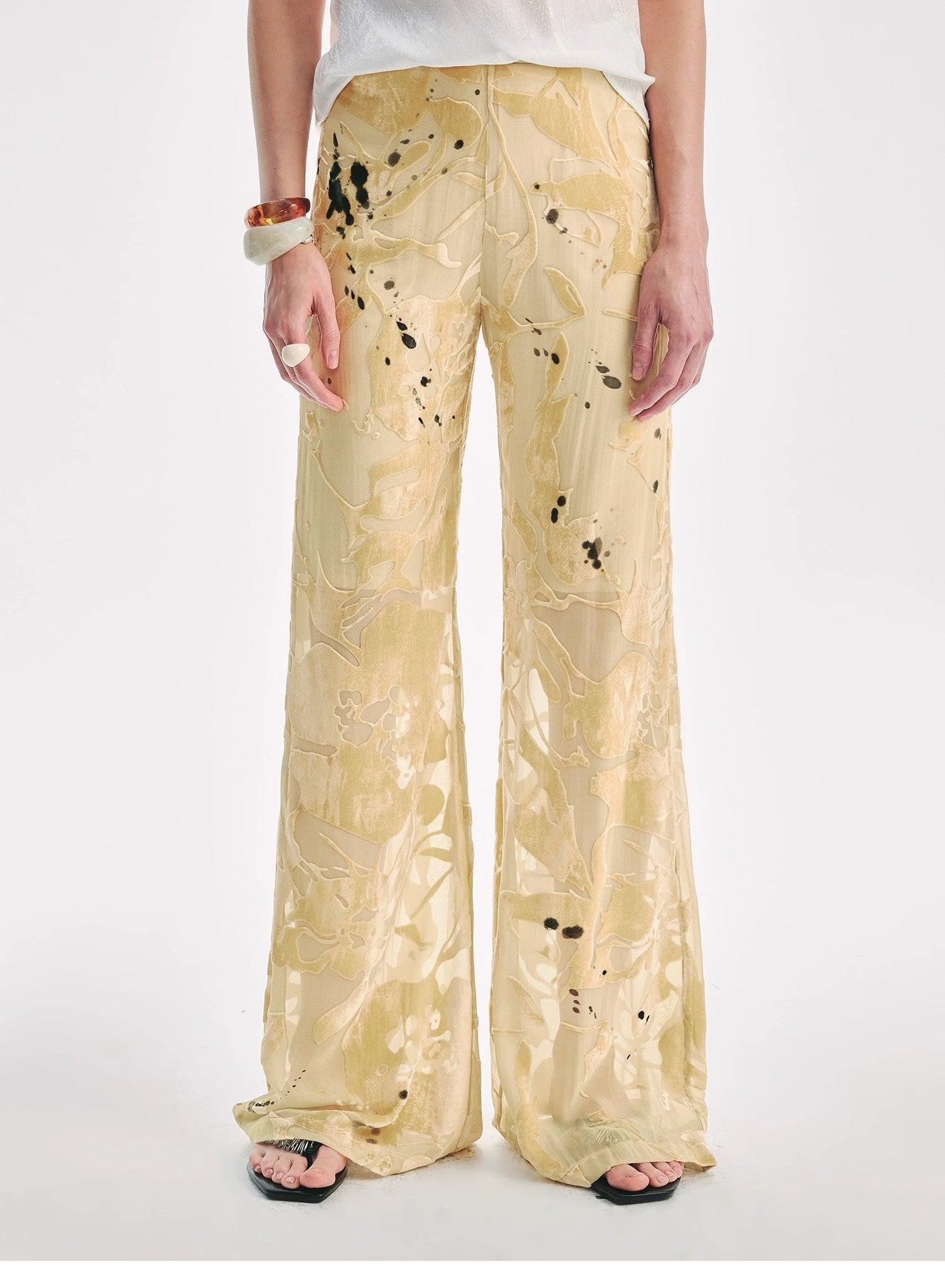 Retro Ink-Splashed Silk Flared Casual Pants "Gilded Age"-1