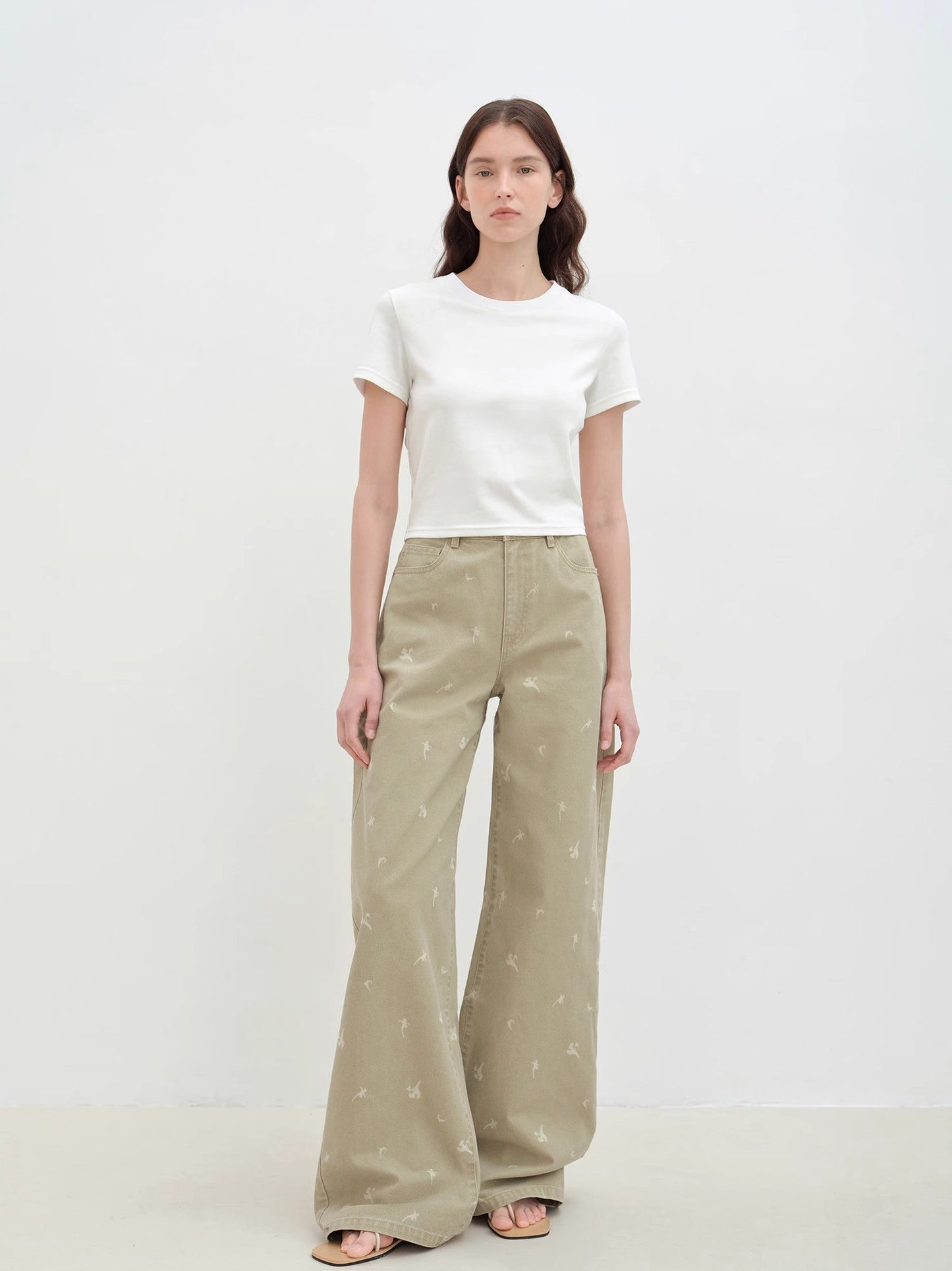 "Carol Pie" loose high-waisted wide-leg calla lily print jeans for women-4