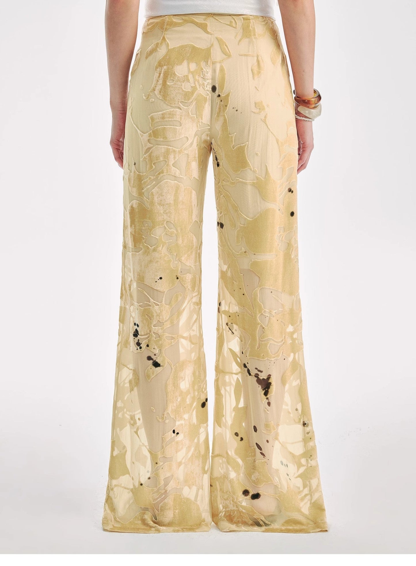 Retro Ink-Splashed Silk Flared Casual Pants "Gilded Age"-4