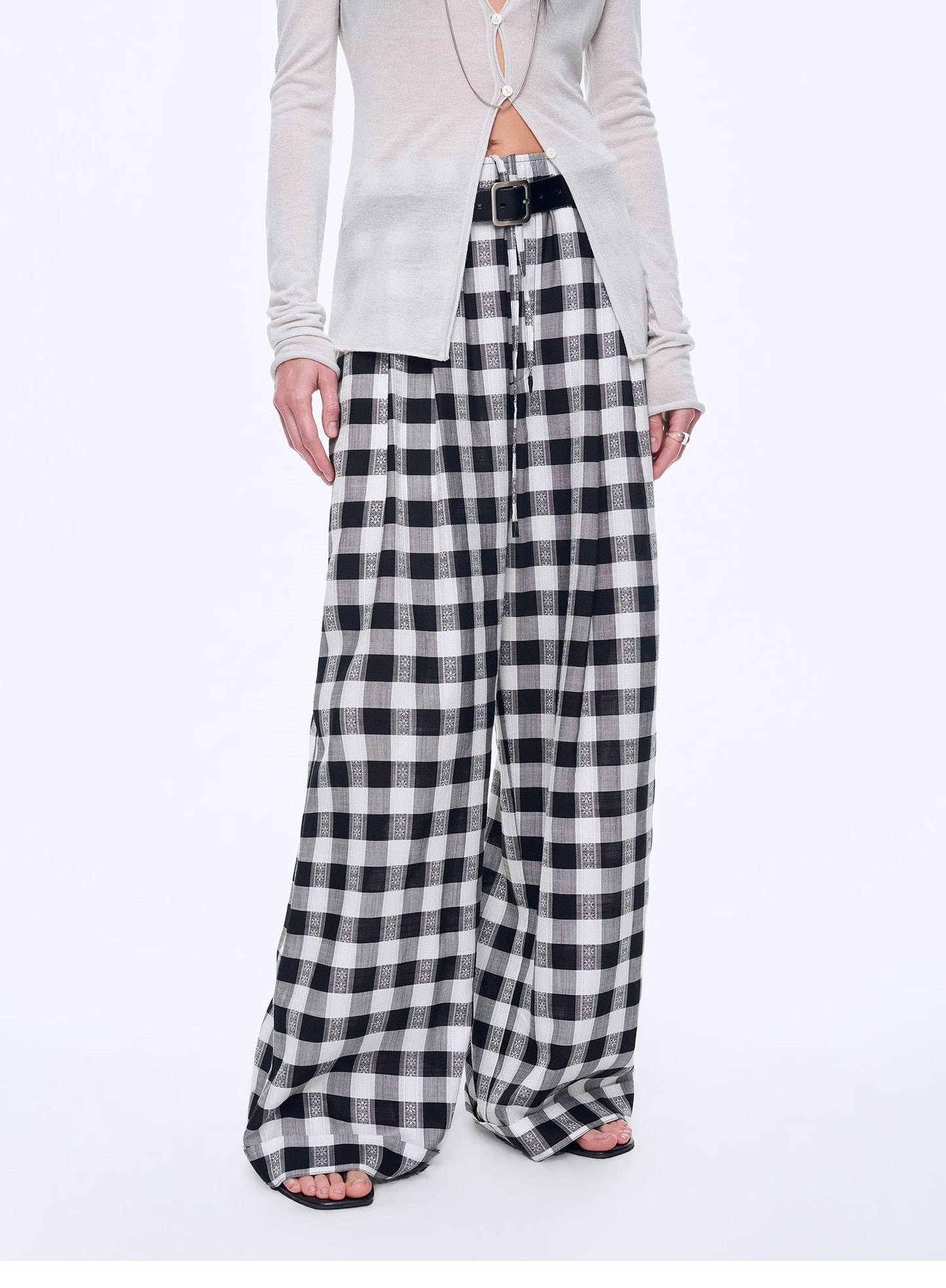 National Style Tencel Acetate Jacquard/Drape Linen Plaid Retro Casual Pants Spring"Plaid Accent"-1