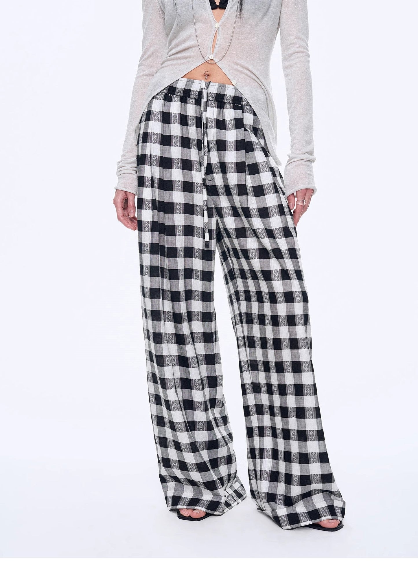 National Style Tencel Acetate Jacquard/Drape Linen Plaid Retro Casual Pants Spring"Plaid Accent"-4