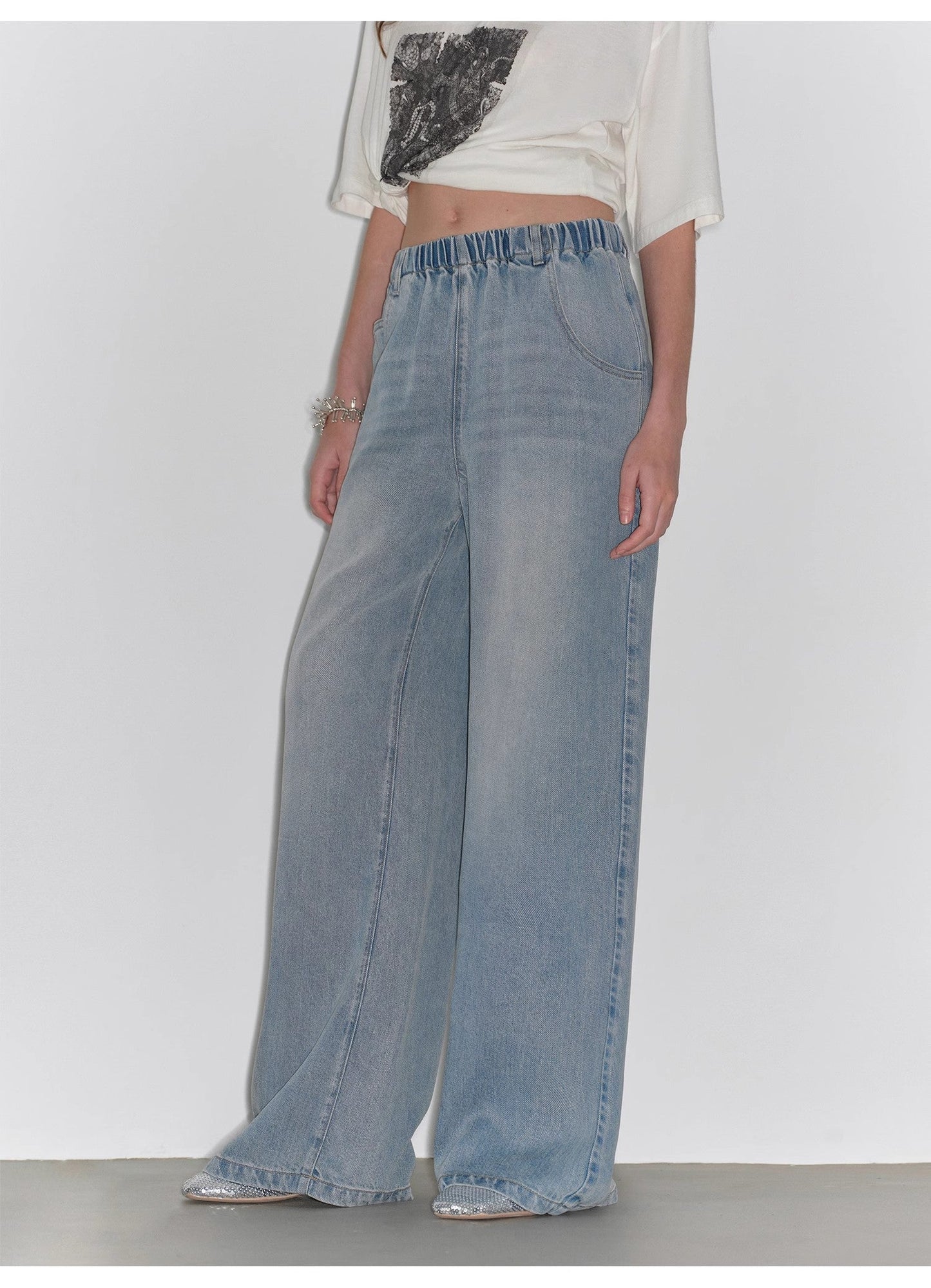 "Dream Street" Cool Lyocell Denim Drape Relaxed Elastic Waist Straight Leg Wide Leg Pants Summer-1