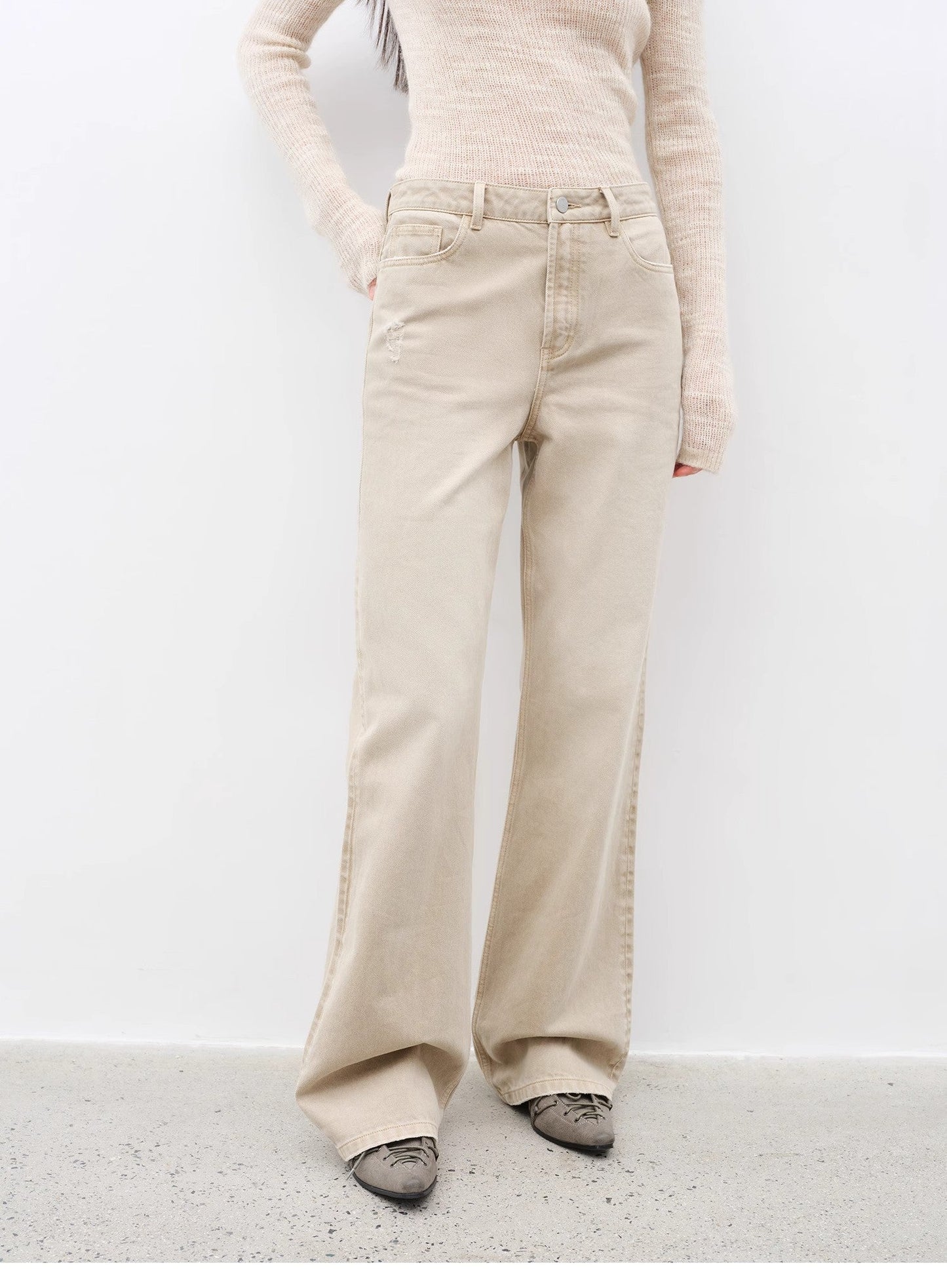 "Flare Mark" Retro all-season slim-fit versatile floor-length washed flared jeans-1