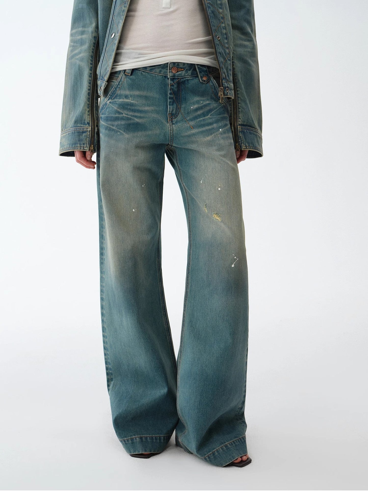 "Climber" leather-coated distressed straight low-rise cotton denim trousers for spring-4