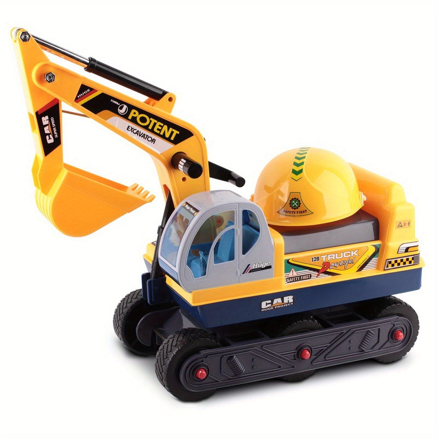Ride-On Excavator Toy with Helmet-0