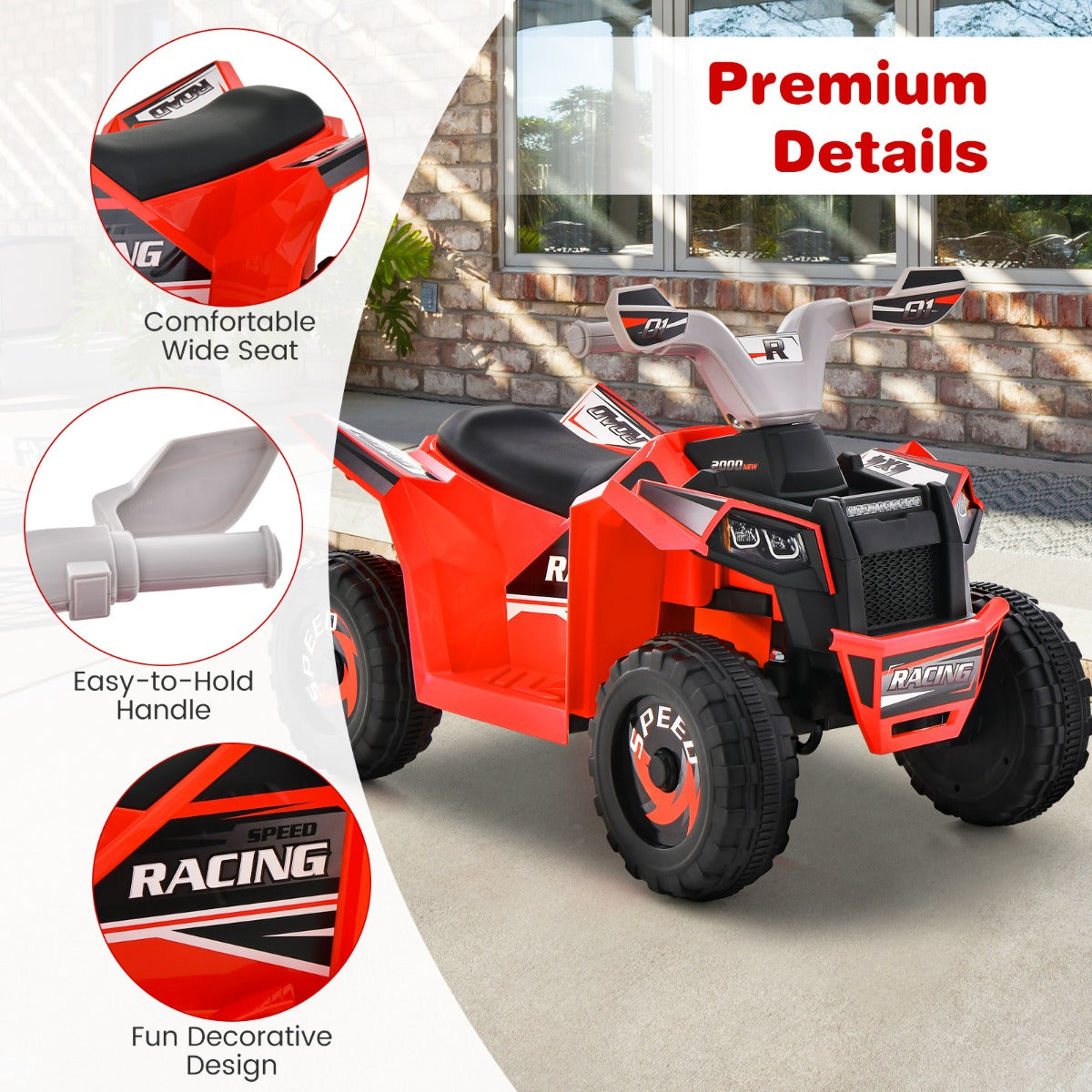 NNECW 6V Battery Powered Kids Ride on ATV with Direction Control-Red-2