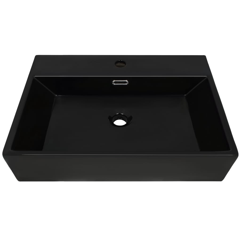 NNEVL Basin with Faucet Hole Ceramic Black 60.5x42.5x14.5 cm-2