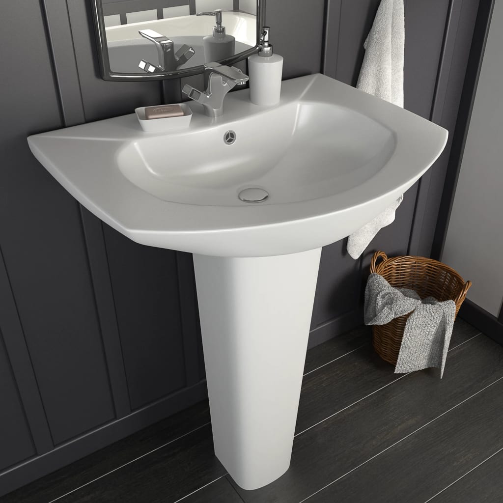 NNEVL Freestanding Basin with Pedestal Ceramic White 650x520x200 mm-0