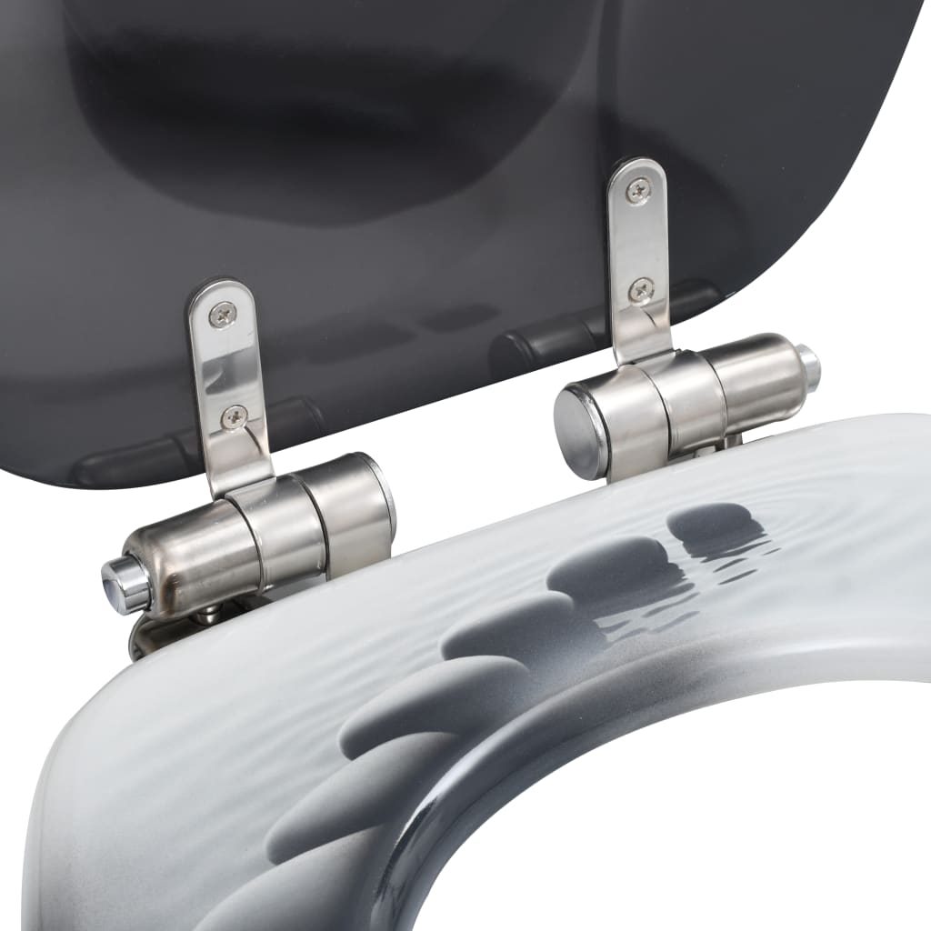 NNEVL WC Toilet Seat with Soft Close Lid MDF Stones Design-4