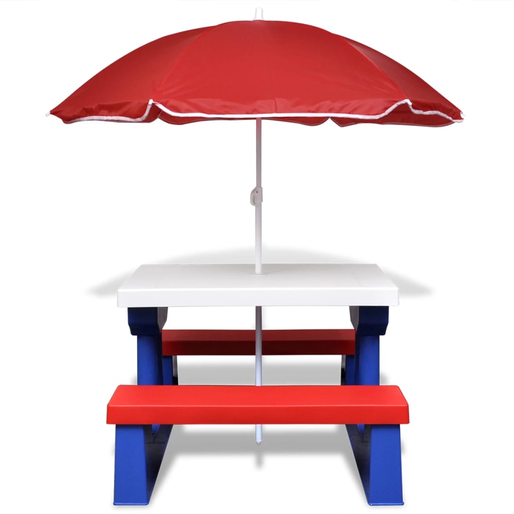 NNEVL Kids' Picnic Table with Benches and Parasol Multicolour-1