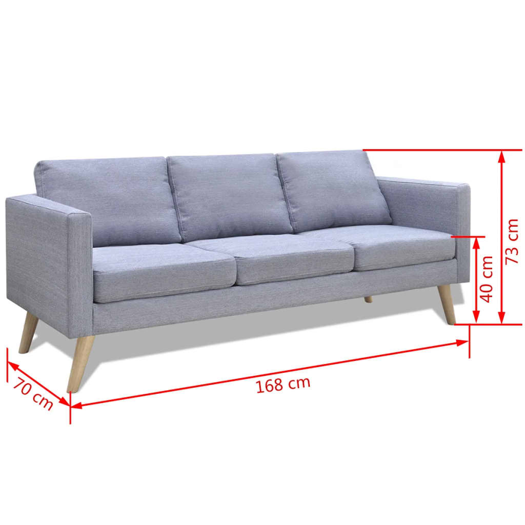 NNEVL Sofa 3-Seater Fabric Light Grey-4