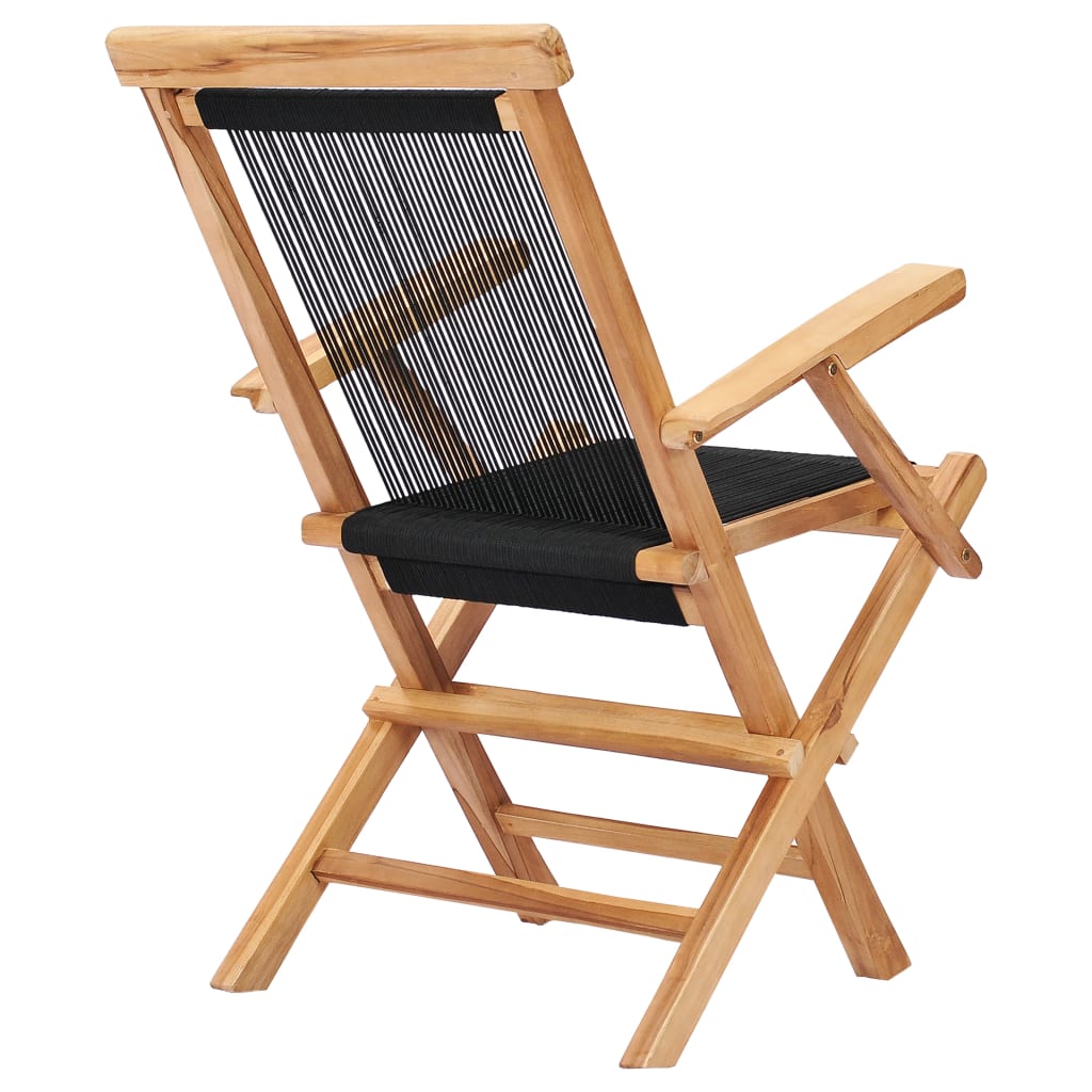 NNEVL Folding Garden Chairs 2 pcs Solid Teak Wood and Rope-2