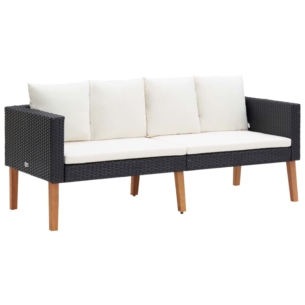 NNEVL 2-Seater Garden Sofa with Cushions Poly Rattan Black-0