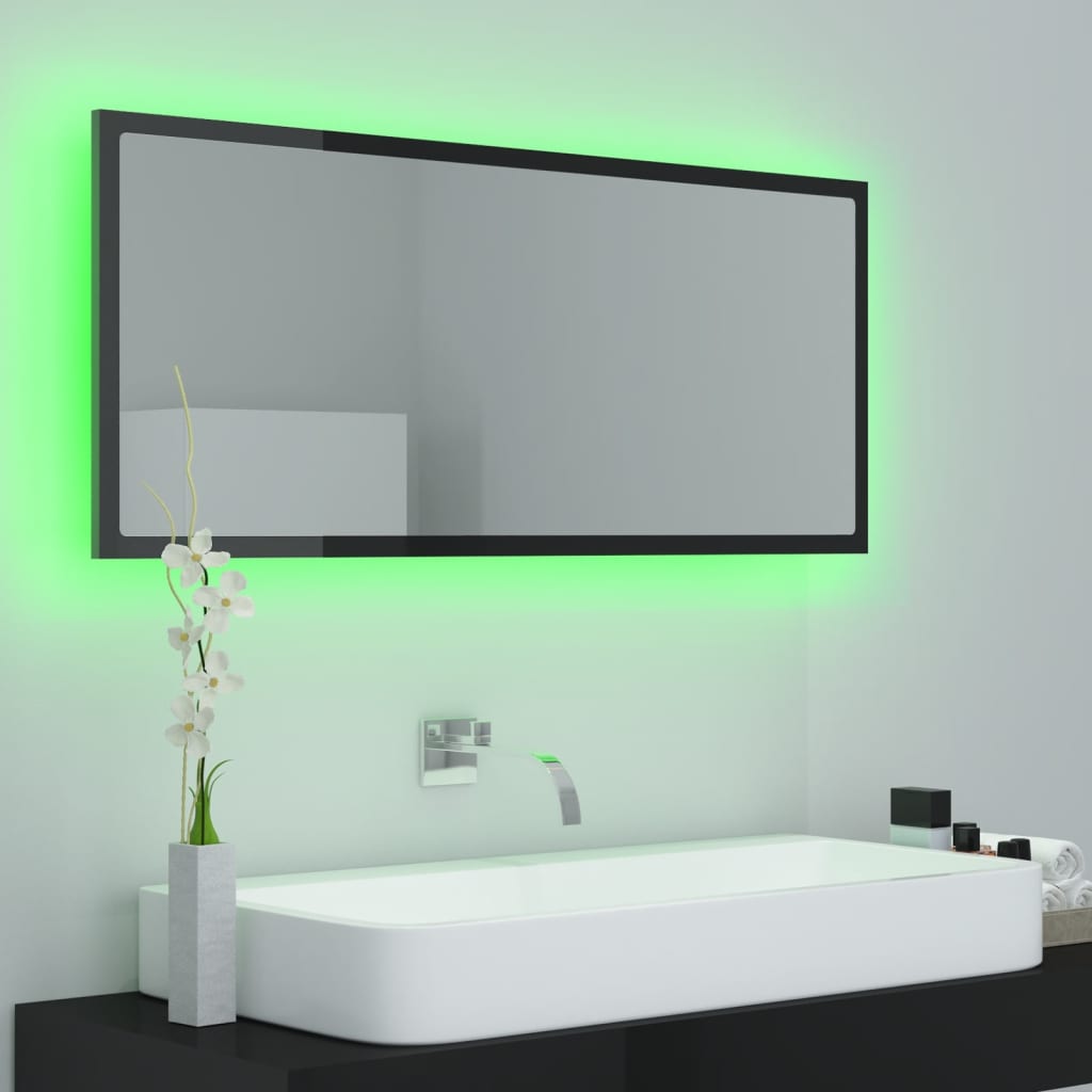 NNEVL LED Bathroom Mirror High Gloss Black 100x8.5x37 cm Chipboard-3