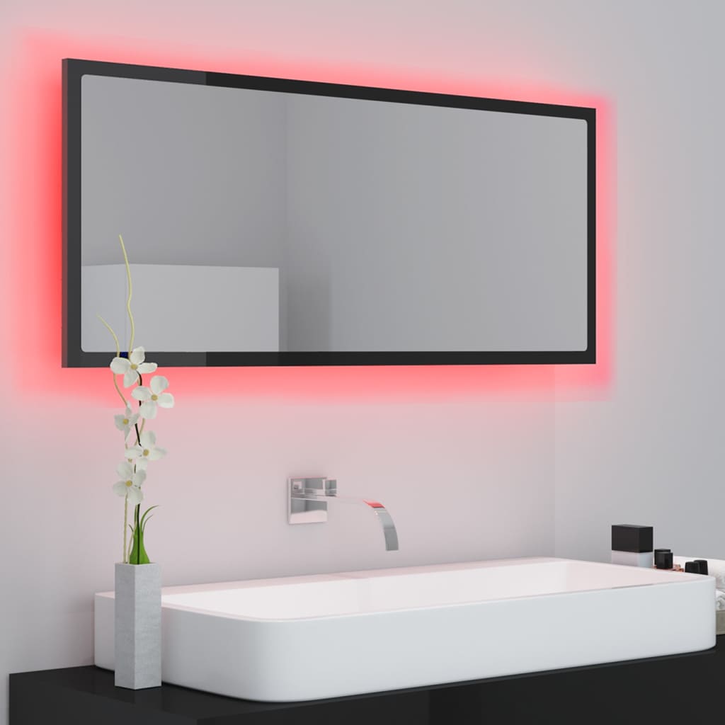 NNEVL LED Bathroom Mirror High Gloss Black 100x8.5x37 cm Chipboard-4