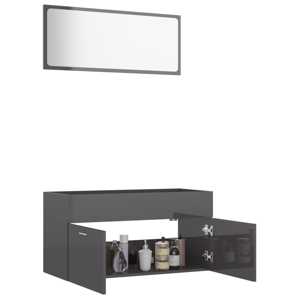 NNEVL 2 Piece Bathroom Furniture Set High Gloss Grey Chipboard-3