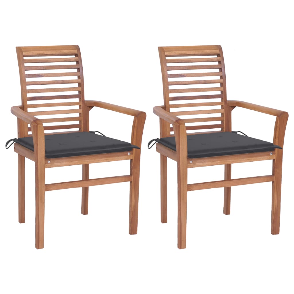 NNEVL Dining Chairs 2 pcs with Anthracite Cushions Solid Teak Wood-0