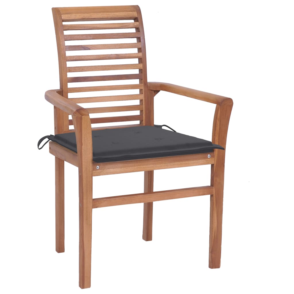 NNEVL Dining Chairs 2 pcs with Anthracite Cushions Solid Teak Wood-1