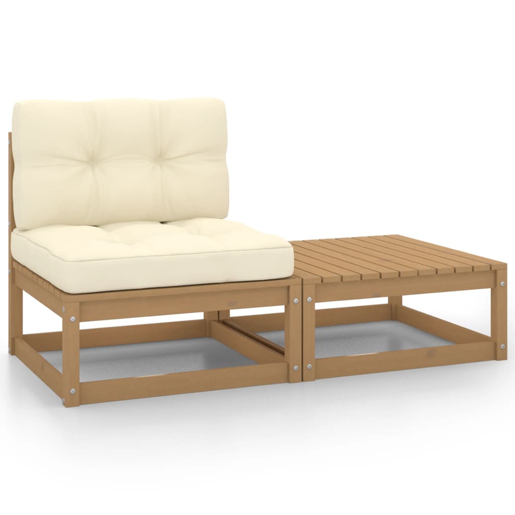 NNEVL 2 Piece Garden Lounge Set with Cushions Honey Brown Pinewood