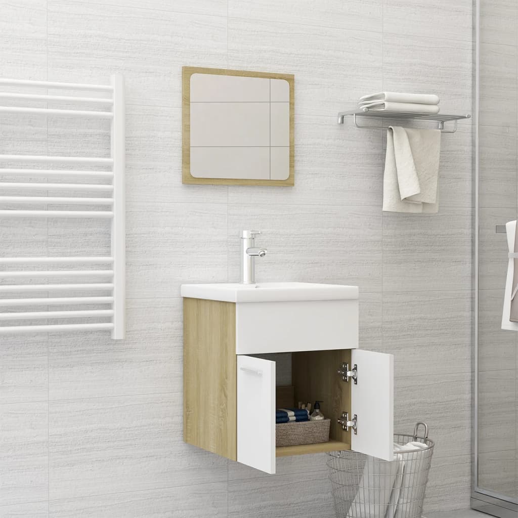 NNEVL Bathroom Furniture Set White and Sonoma Oak Chipboard-2