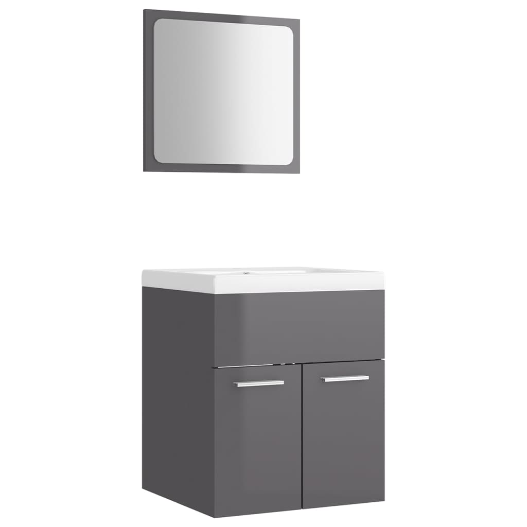 NNEVL Bathroom Furniture Set High Gloss Grey Chipboard-1