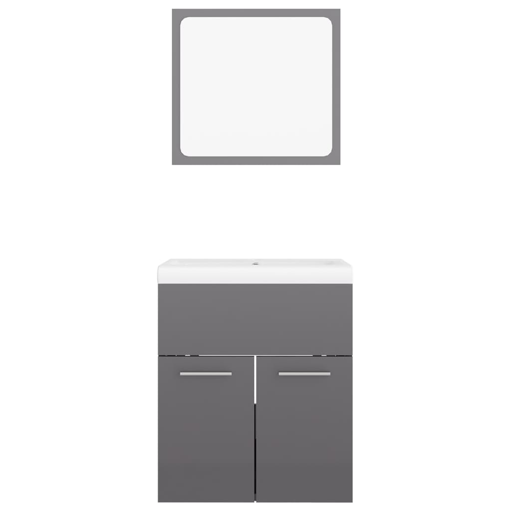 NNEVL Bathroom Furniture Set High Gloss Grey Chipboard-4