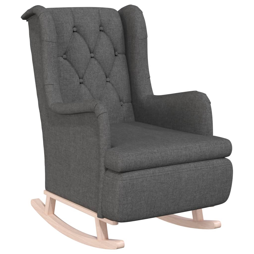 NNEVL Armchair with Solid Rubber Wood Rocking Legs Dark Grey Fabric-1