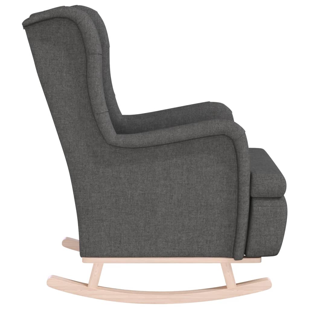 NNEVL Armchair with Solid Rubber Wood Rocking Legs Dark Grey Fabric-3