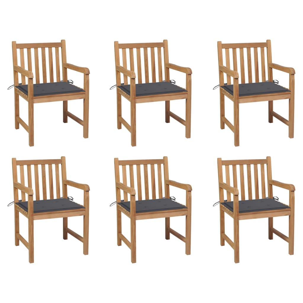 NNEVL Garden Chairs 6 pcs with Anthracite Cushions Solid Teak Wood-0