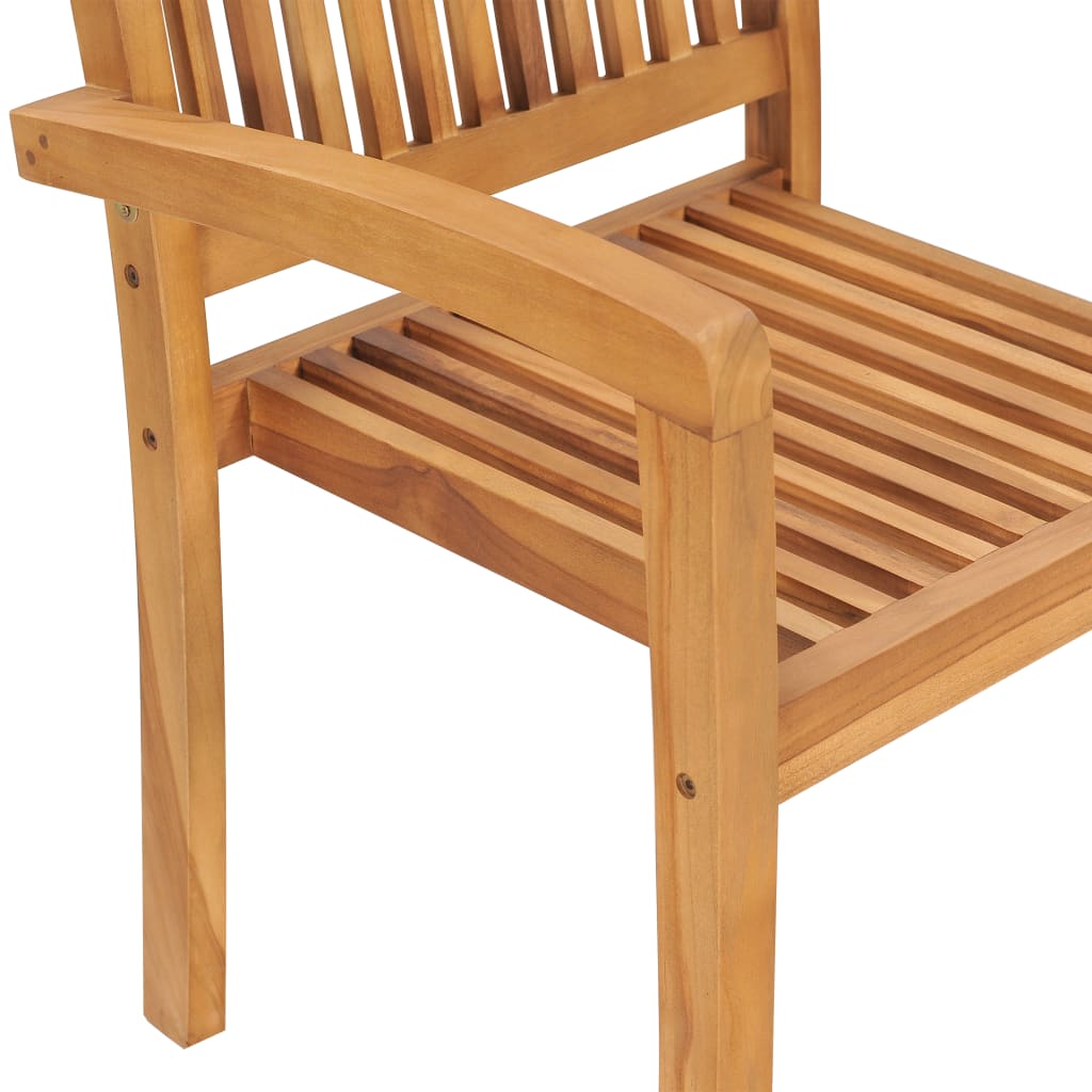 NNEVL Stacking Garden Chairs with Cushions 4 pcs Solid Teak Wood-4