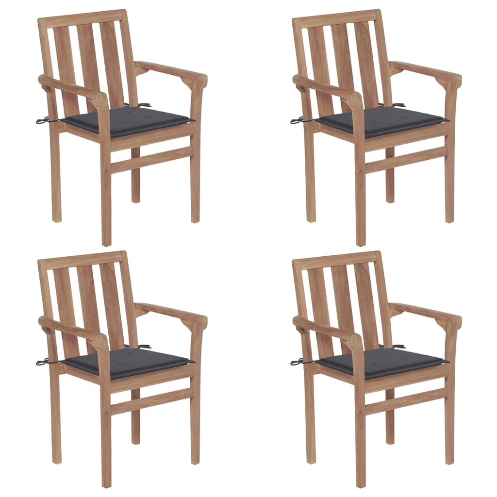 NNEVL Stackable Garden Chairs with Cushions 4 pcs Solid Teak Wood-0