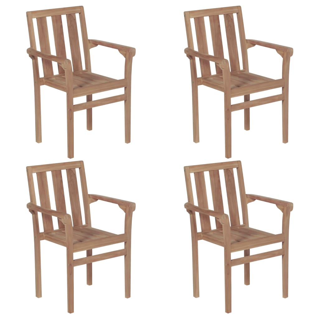 NNEVL Stackable Garden Chairs with Cushions 4 pcs Solid Teak Wood-1