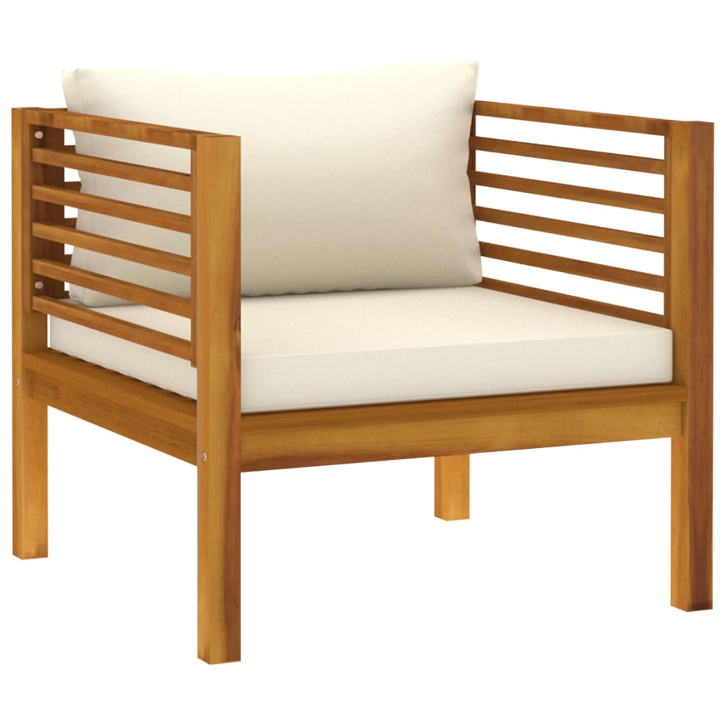 NNEVL Garden Chair with Cream White Cushions Solid Acacia Wood-1