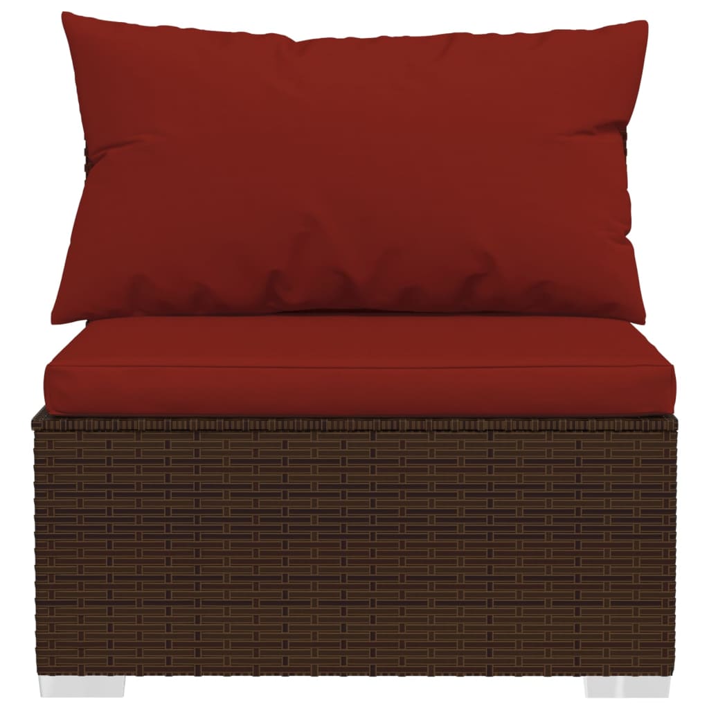 NNEVL Garden Middle Sofa with Cushions Brown Poly Rattan-3