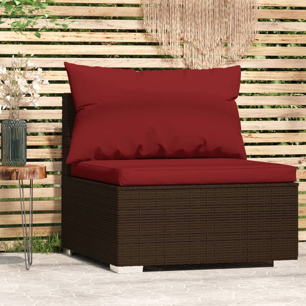 NNEVL Garden Middle Sofa with Cushions Brown Poly Rattan-0