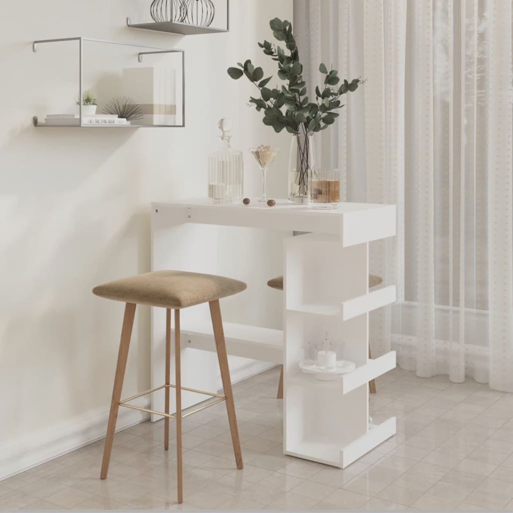 NNEVL Bar Table with Storage Rack White 100x50x101.5 cm Chipboard-2