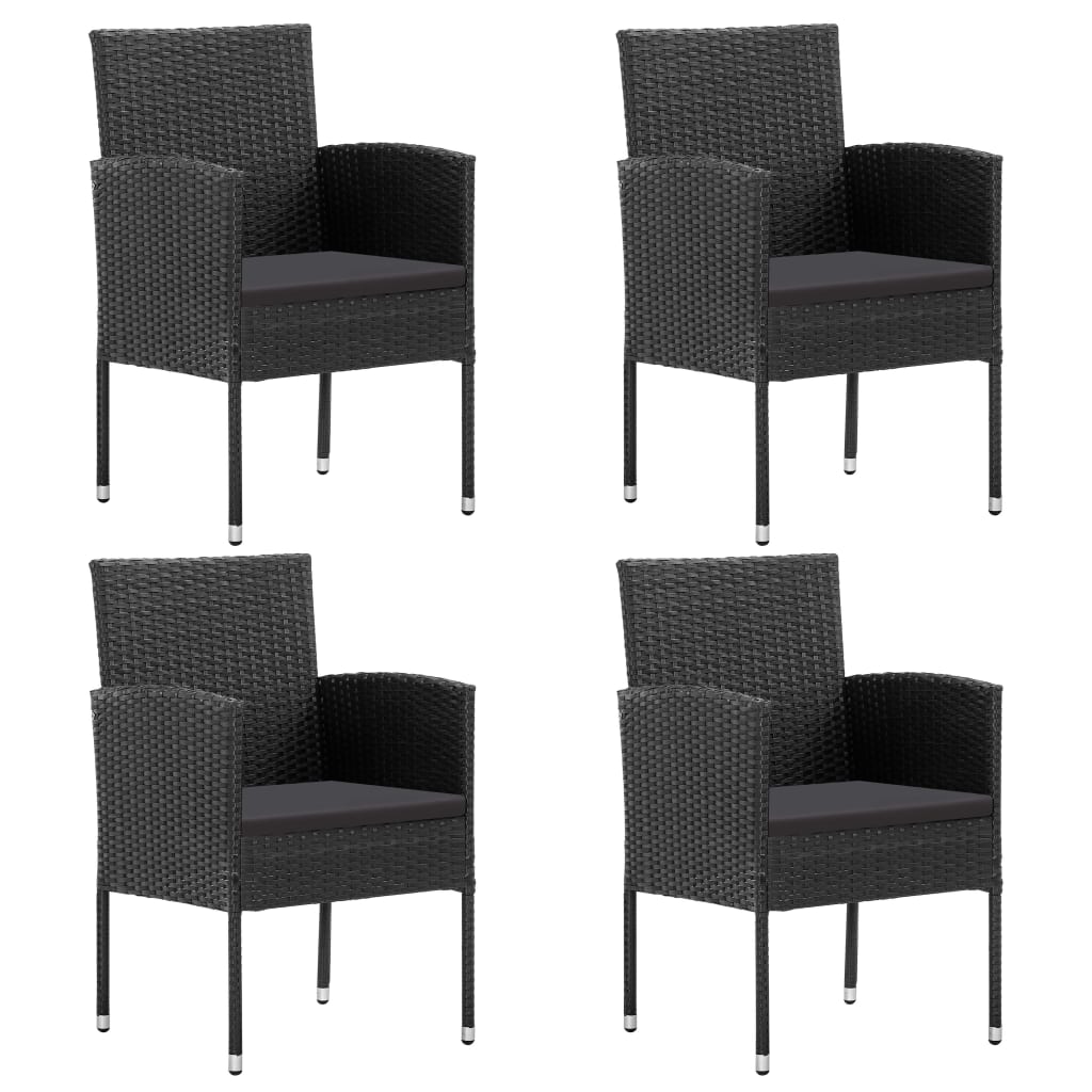 NNEVL Garden Chairs with Black Cushions 4 pcs Black Poly Rattan-0