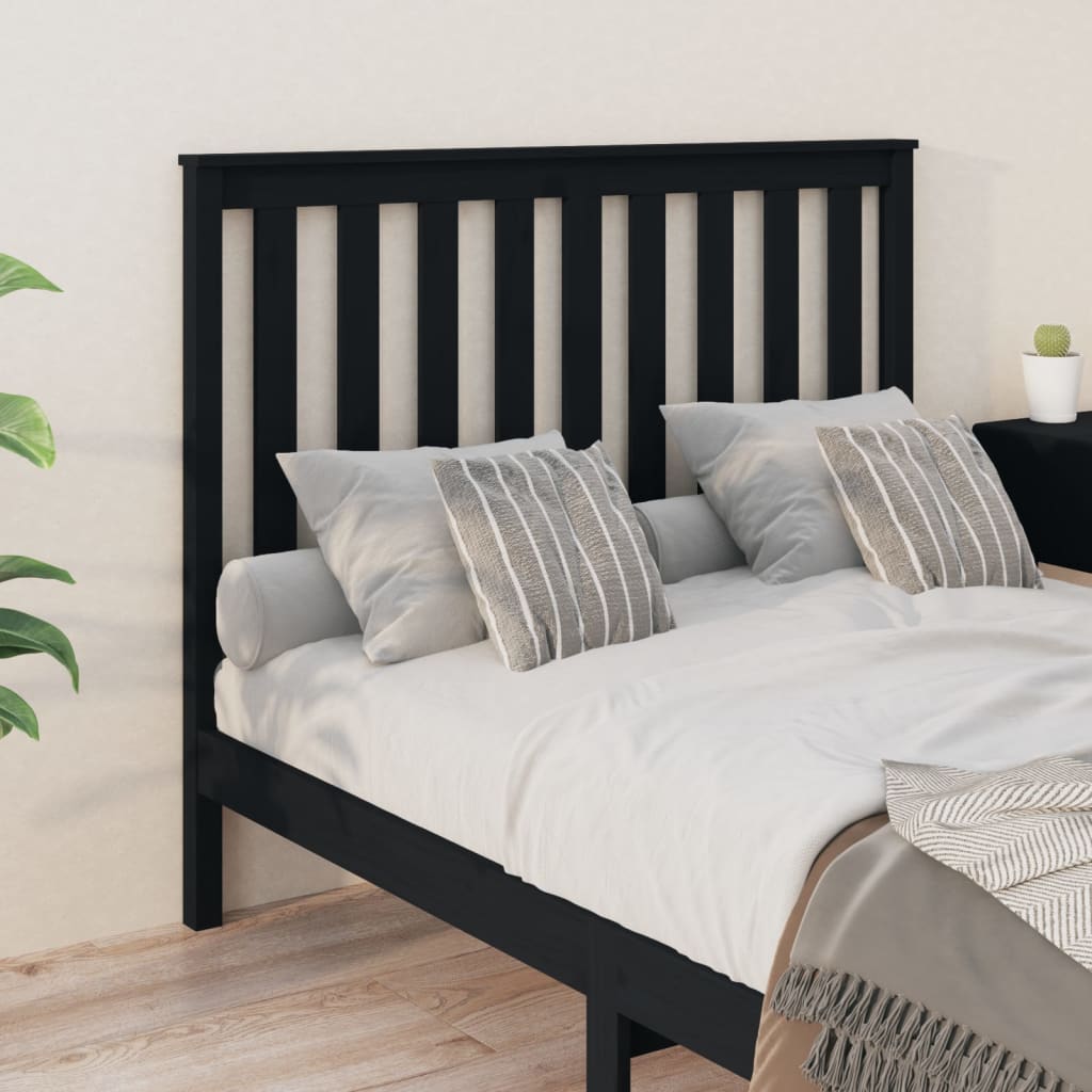 NNEVL Bed Headboard Black 141x6x101 cm Solid Wood Pine-3