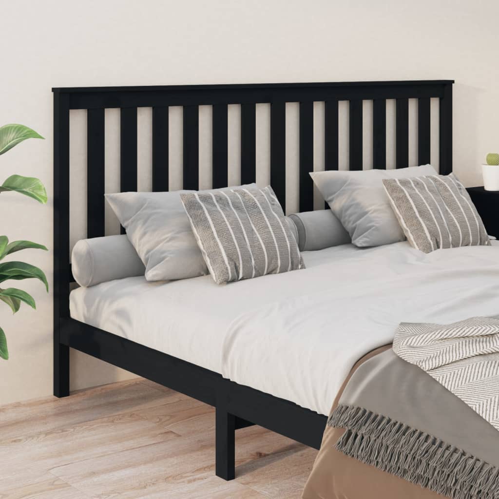 NNEVL Bed Headboard Black 186x6x101 cm Solid Wood Pine-3