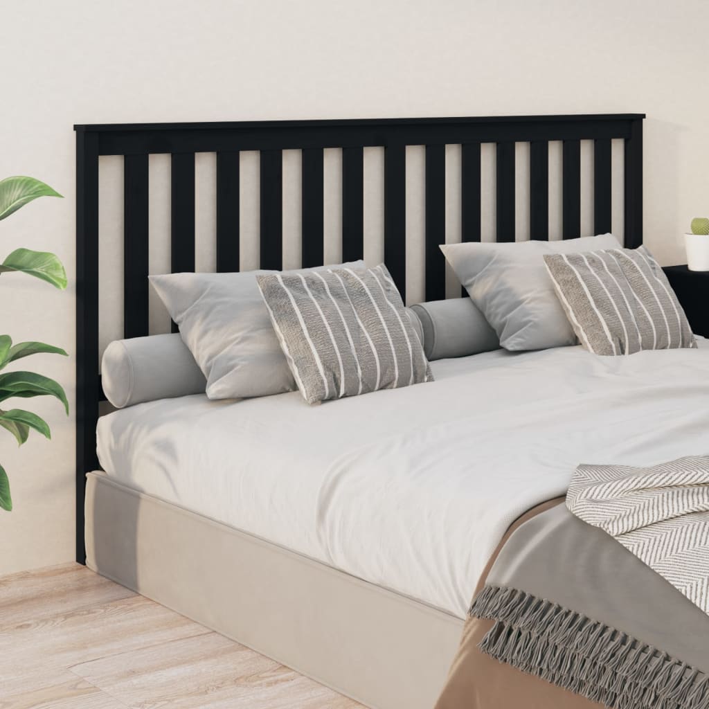 NNEVL Bed Headboard Black 186x6x101 cm Solid Wood Pine-0
