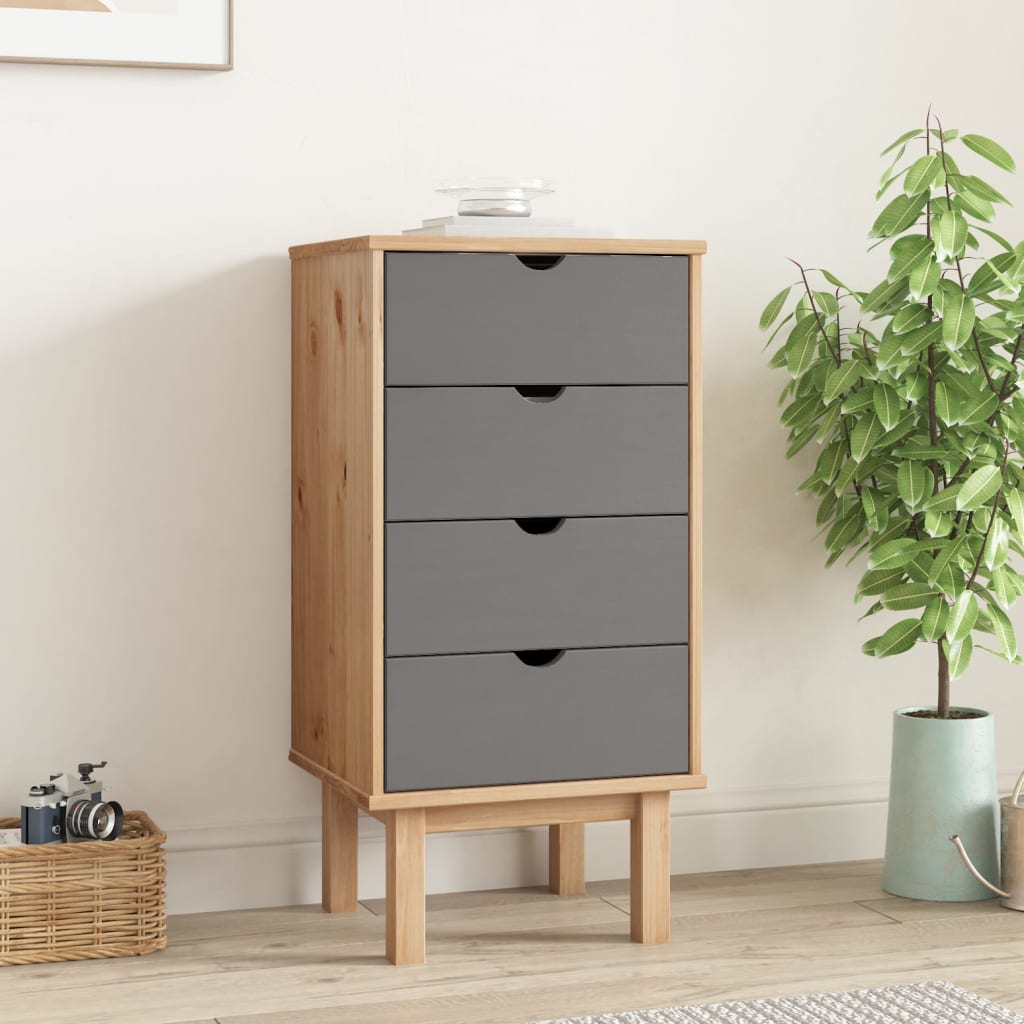 NNEVL Drawer Cabinet OTTA Brown&Grey 45x39x90cm Solid Wood Pine-0