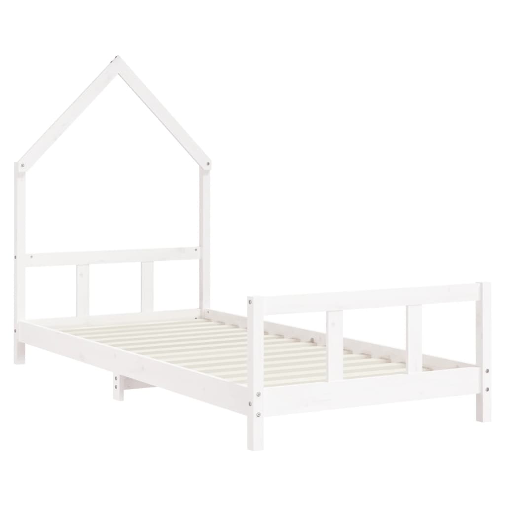 NNEVL Kids Bed Frame White 92x187 cm Single Solid Wood Pine-2